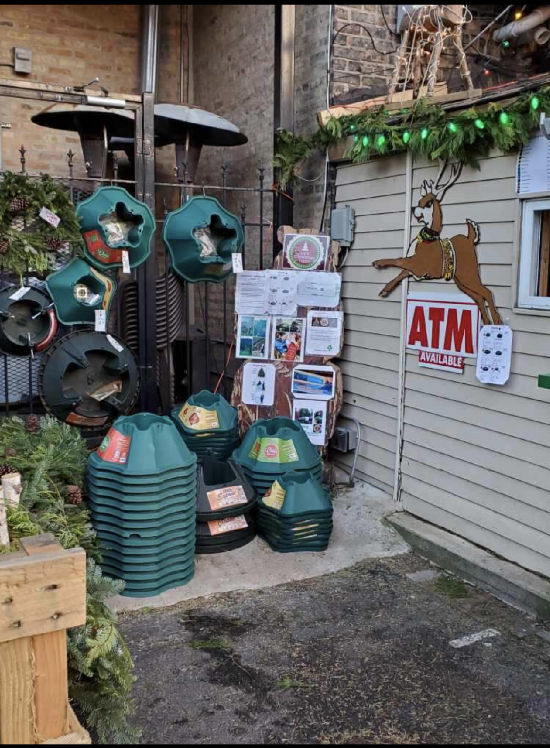 Tree Stands outside storefront